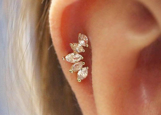16g Crown Shape Gold Body Piercing Jewelry Earrings 6mm Length With Mq Diamond