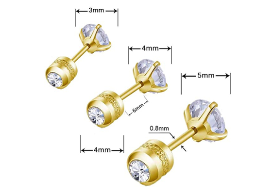 Hypoallergenic 14k Gold Flat Back Stud Earrings With 2mm 4mm Tiny Round Diamond
