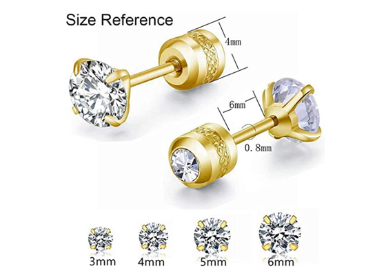 Hypoallergenic 14k Gold Flat Back Stud Earrings With 2mm 4mm Tiny Round Diamond