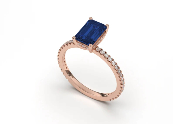 Blue Sapphire Real Diamond Jewellery Ring Emerald Cut 8×6mm Size