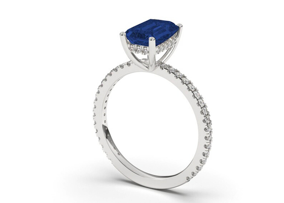 Blue Sapphire Real Diamond Jewellery Ring Emerald Cut 8×6mm Size