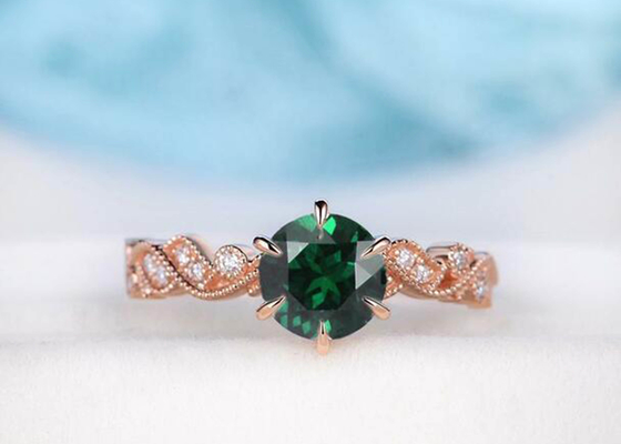 Vintage Emerald Real Diamond Jewellery Ring Floral Vine Cut 6.5mm Size