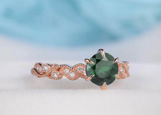 Vintage Emerald Real Diamond Jewellery Ring Floral Vine Cut 6.5mm Size