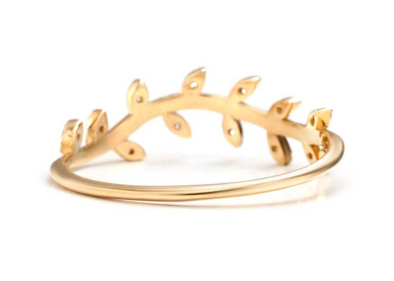 14K Yellow Gold Olive Branch Diamond Ring Round Cut 1.2mm Size