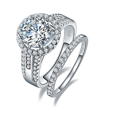 18K 14K 10k White Gold Ring , 1.8CT 8mm Womens Diamond Wedding Ring Sets