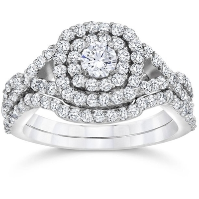 43PCS 0.43ct Diamond Engagement Wedding Rings 18K White Gold Color ODM