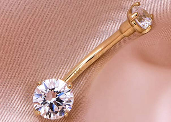 14g Gold Body Piercing Jewelry Navel Ring Dia 8mm Claw Hand Setting Type