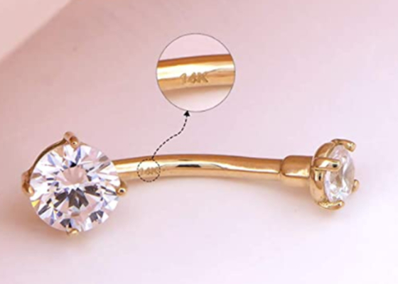 14g Gold Body Piercing Jewelry Navel Ring Dia 8mm Claw Hand Setting Type