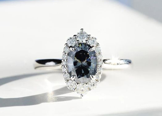 3 Carat Oval Lab Grown Moissanite Ring Dark Grey color 8×10MM size