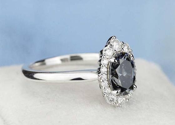 3 Carat Oval Lab Grown Moissanite Ring Dark Grey color 8×10MM size