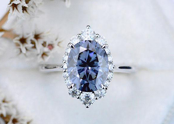 3 Carat Oval Lab Grown Moissanite Ring Dark Grey color 8×10MM size