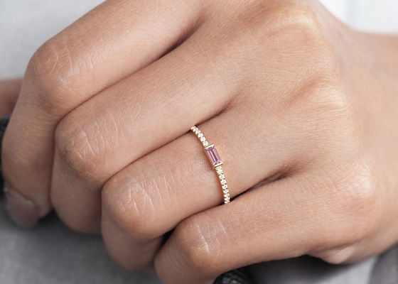 Thin Diamond 9K Gold Ring 0.20ct 2.5MM Width for Engagement Prong Setting Type