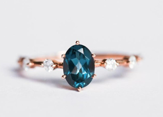 1.56ct London Blue Topaz Ring , Oval Shape Diamond Ring Round Cut OEM