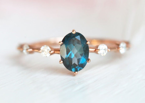 1.56ct London Blue Topaz Ring , Oval Shape Diamond Ring Round Cut OEM