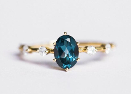 1.56ct London Blue Topaz Ring , Oval Shape Diamond Ring Round Cut OEM