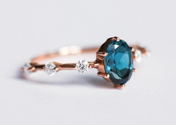 1.56ct London Blue Topaz Ring , Oval Shape Diamond Ring Round Cut OEM