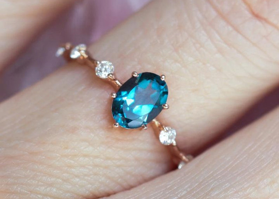 1.56ct London Blue Topaz Ring , Oval Shape Diamond Ring Round Cut OEM