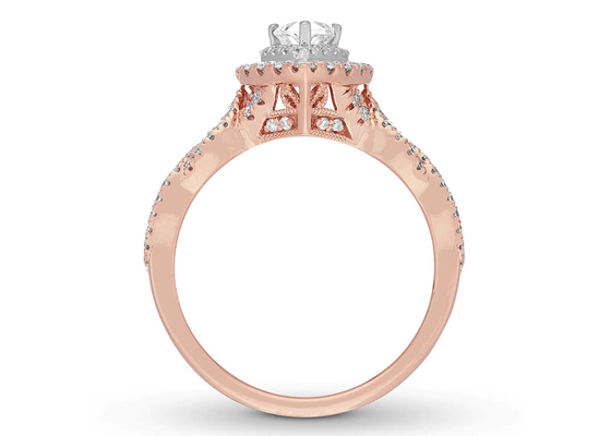 7ct 8ct 18K Rose Gold Ring , Engagement And Wedding Ring Set 7.0mm Pear Cut