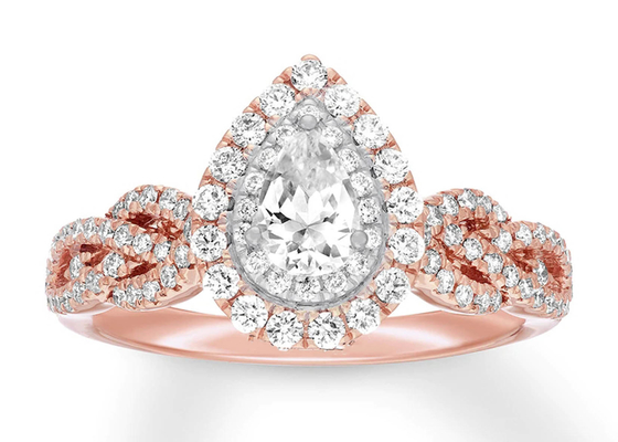 7ct 8ct 18K Rose Gold Ring , Engagement And Wedding Ring Set 7.0mm Pear Cut