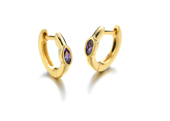 Huggie Hoop 9K Gold Earrings Marquise Cut Inner 8.5mm Oouter 11.5mm Dimension