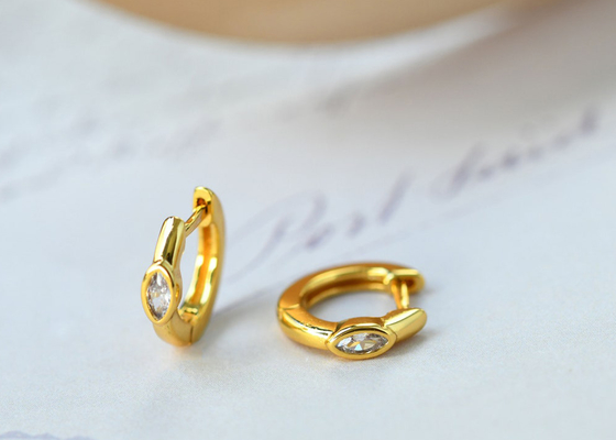 Huggie Hoop 9K Gold Earrings Marquise Cut Inner 8.5mm Oouter 11.5mm Dimension