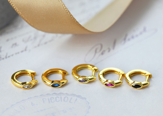 Huggie Hoop 9K Gold Earrings Marquise Cut Inner 8.5mm Oouter 11.5mm Dimension