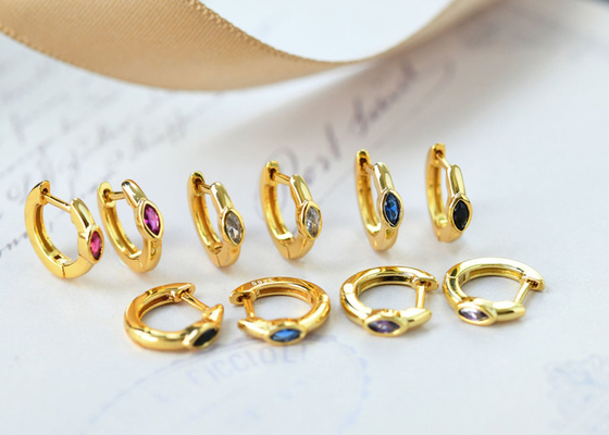 Huggie Hoop 9K Gold Earrings Marquise Cut Inner 8.5mm Oouter 11.5mm Dimension
