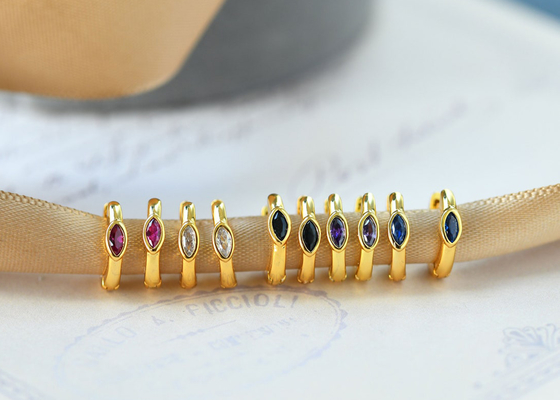 Huggie Hoop 9K Gold Earrings Marquise Cut Inner 8.5mm Oouter 11.5mm Dimension