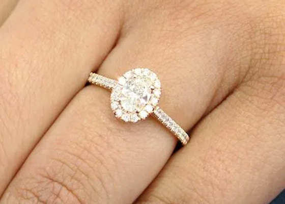 Oval Shaped 18K Rose Gold Ring , 0.50Ct Diamond Engagement Ring 6.37x4.46x2.79mm