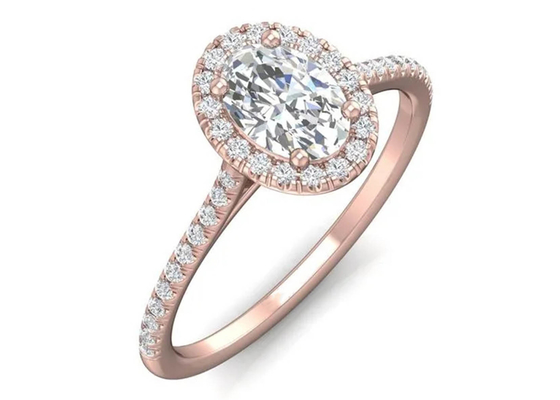 Oval Shaped 18K Rose Gold Ring , 0.50Ct Diamond Engagement Ring 6.37x4.46x2.79mm