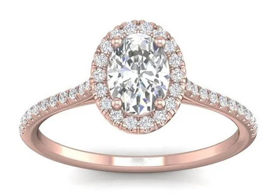 Oval Shaped 18K Rose Gold Ring , 0.50Ct Diamond Engagement Ring 6.37x4.46x2.79mm