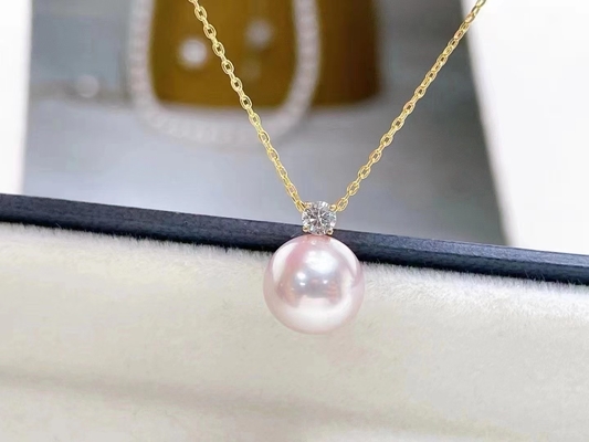 2ct Single Freshwater Pearl Necklace , 0.03ct Diamond Accent Necklace