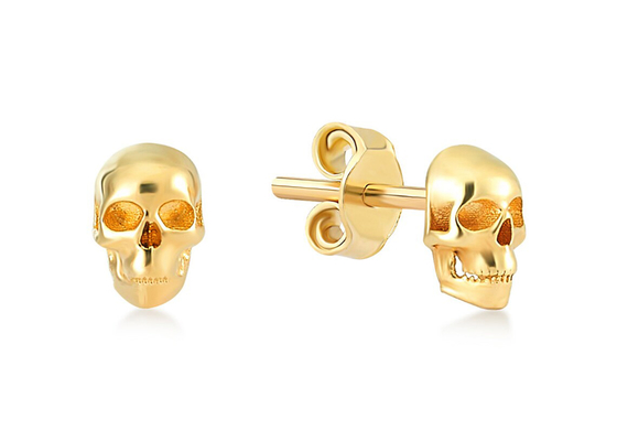 Anniversary Gold Skull Earrings 3×5MM Prong Hand Setting Type ODM