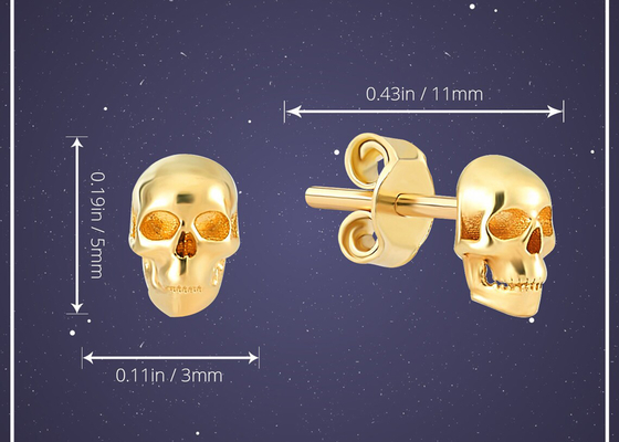 Anniversary Gold Skull Earrings 3×5MM Prong Hand Setting Type ODM