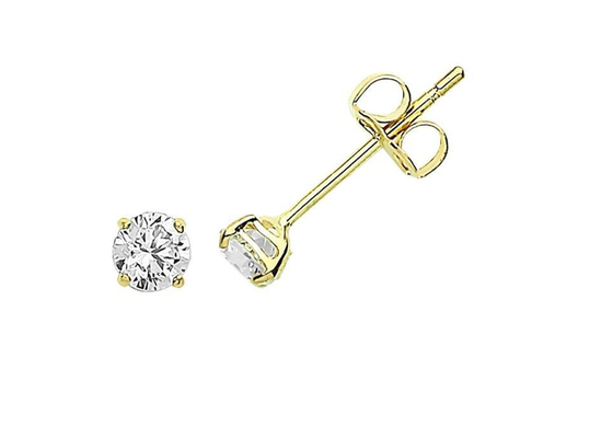 9ct 9K Gold Solitaire Earrings , Solitaire Diamond Stud 3mm 4mm 5mm