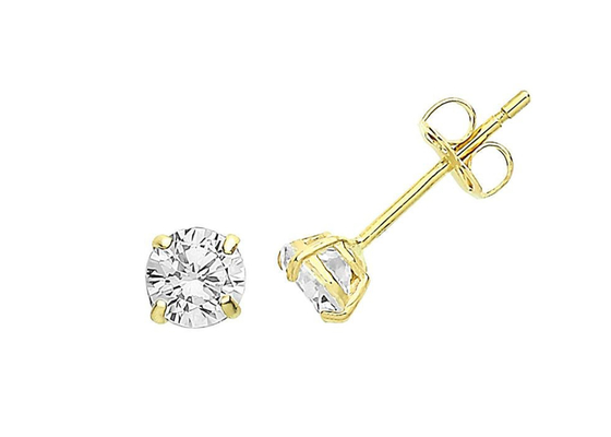 9ct 9K Gold Solitaire Earrings , Solitaire Diamond Stud 3mm 4mm 5mm