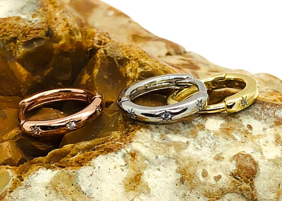 8.4mm Hoop 9K Gold Earrings North Star Engraved With Moissanite Diamond