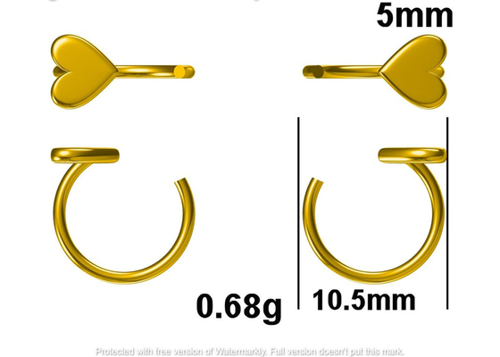 Huggie Hoop 9K Gold Earrings Tiny Heart Shape Dia Inner 8mm Outer 10.5mm