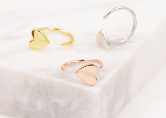 Huggie Hoop 9K Gold Earrings Tiny Heart Shape Dia Inner 8mm Outer 10.5mm