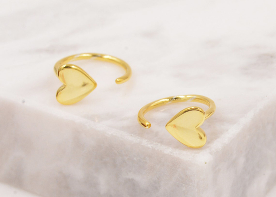 Huggie Hoop 9K Gold Earrings Tiny Heart Shape Dia Inner 8mm Outer 10.5mm