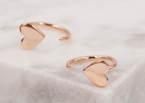 Huggie Hoop 9K Gold Earrings Tiny Heart Shape Dia Inner 8mm Outer 10.5mm
