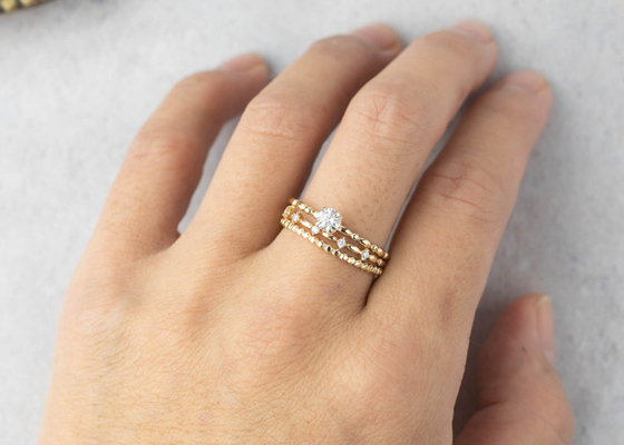 6MM Gold Ring With Solitaire Diamond , 0.8ct Moissanite Diamond Rings ODM