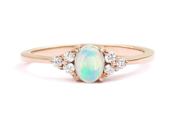 Cobochon Cut 9K Gold Ring , 0.5ct Natural Opal Ring 5×7MM Size