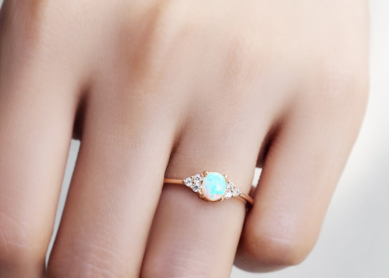Cobochon Cut 9K Gold Ring , 0.5ct Natural Opal Ring 5×7MM Size