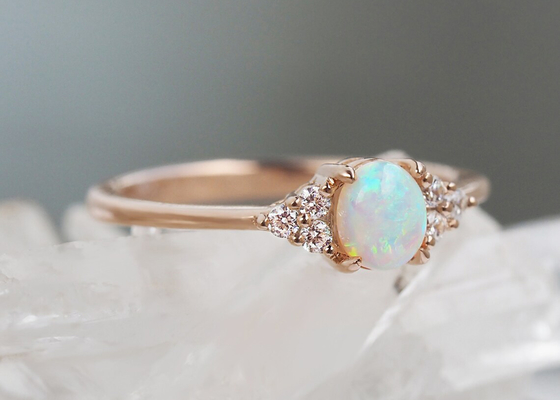 Cobochon Cut 9K Gold Ring , 0.5ct Natural Opal Ring 5×7MM Size