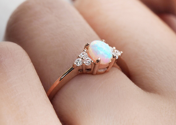 Cobochon Cut 9K Gold Ring , 0.5ct Natural Opal Ring 5×7MM Size