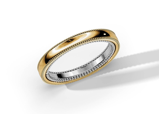 ODM 2 Tone Gold Engagement Rings , 4MM 5MM 6MM Gold Wedding Band Ring OEM