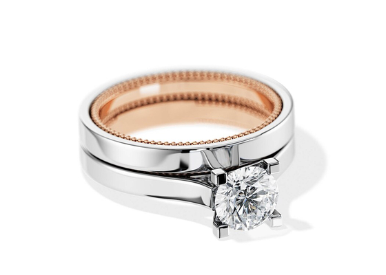 Two Tone Color 9K Gold Ring 7.5MM with 1.5ct Moissanite Diamond