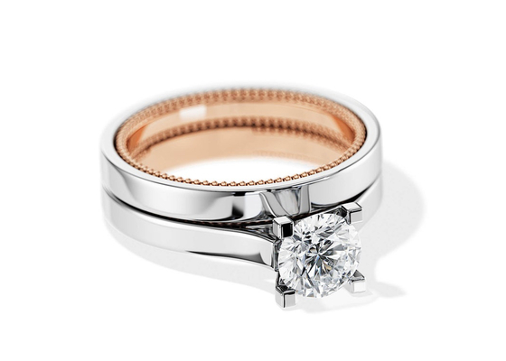 Two Tone Color 9K Gold Ring 7.5MM with 1.5ct Moissanite Diamond