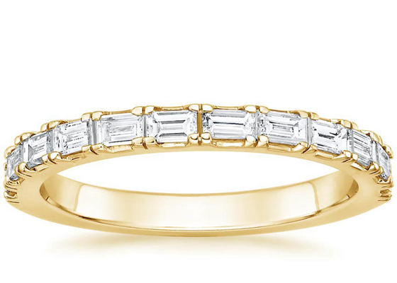 Pave Half Baguette Diamond Wedding Band , 2.0mm-2.3mm 14k Yellow Gold Diamond Ring